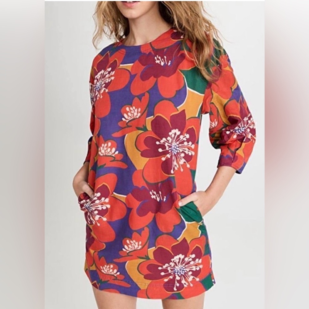 Something Navy Floral Long Sleeve Open Back Mini Dress - Picture 2 of 15